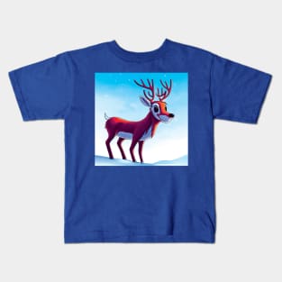 Cute Cartoon Reindeer in the Snow Kids T-Shirt